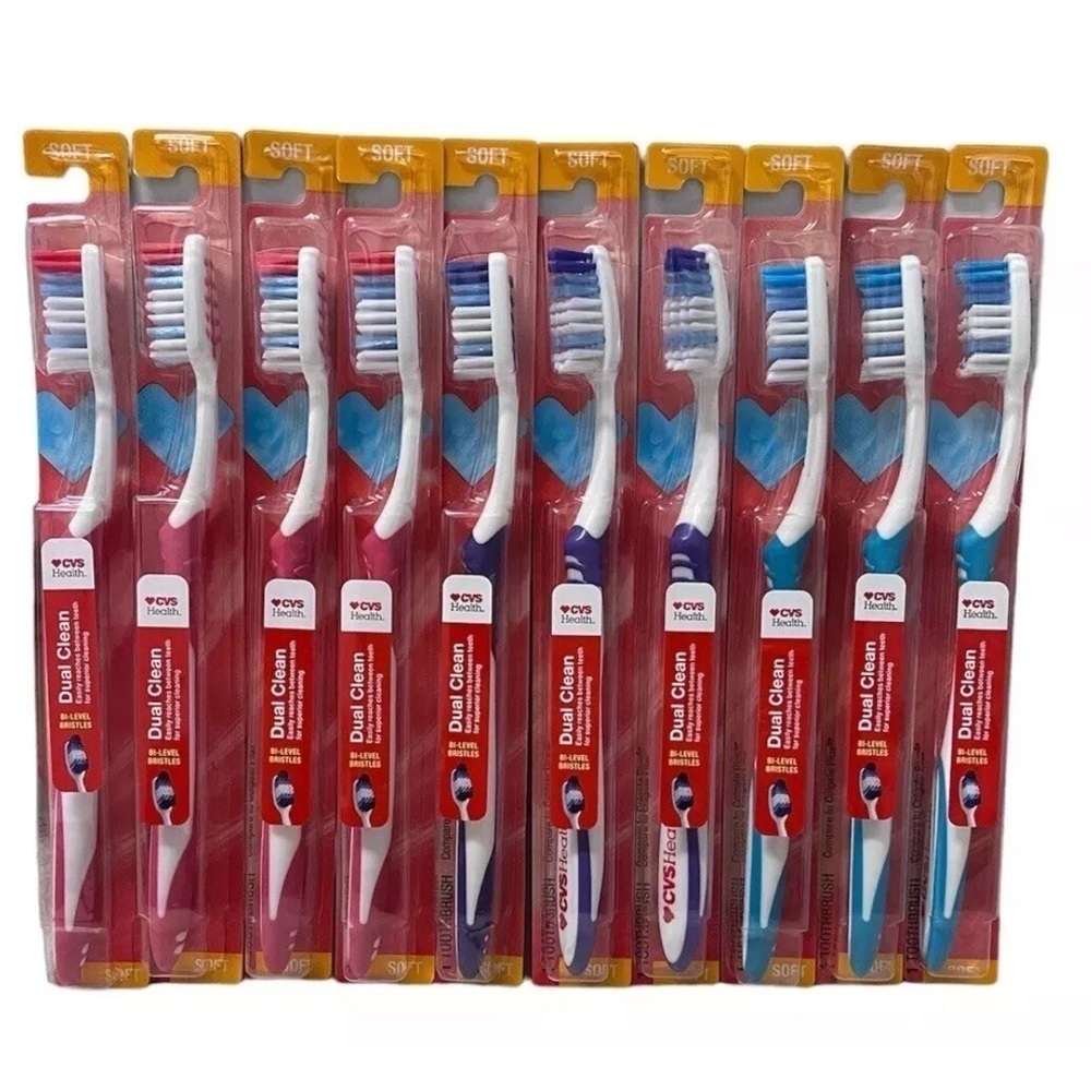 10x CVS Health Dual Clean Soft Bi-Level Bristles Toothbrush Adult Assort Color